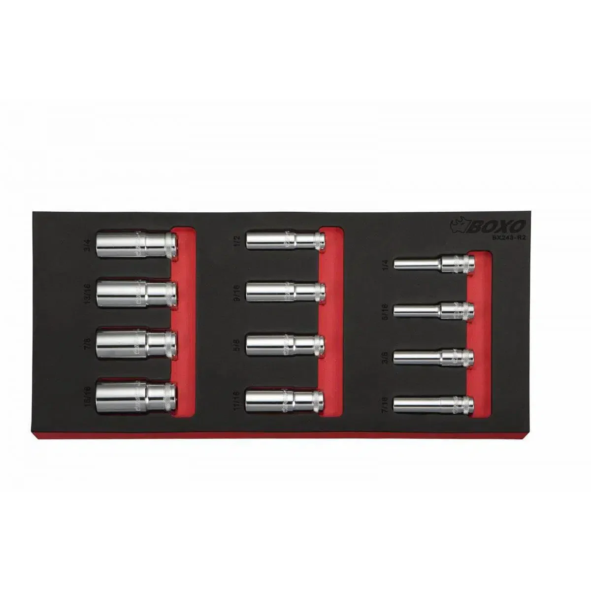 12-Piece 3/8" Drive SAE Deep 6-Point Socket Set | 1/3rd EVA Foam