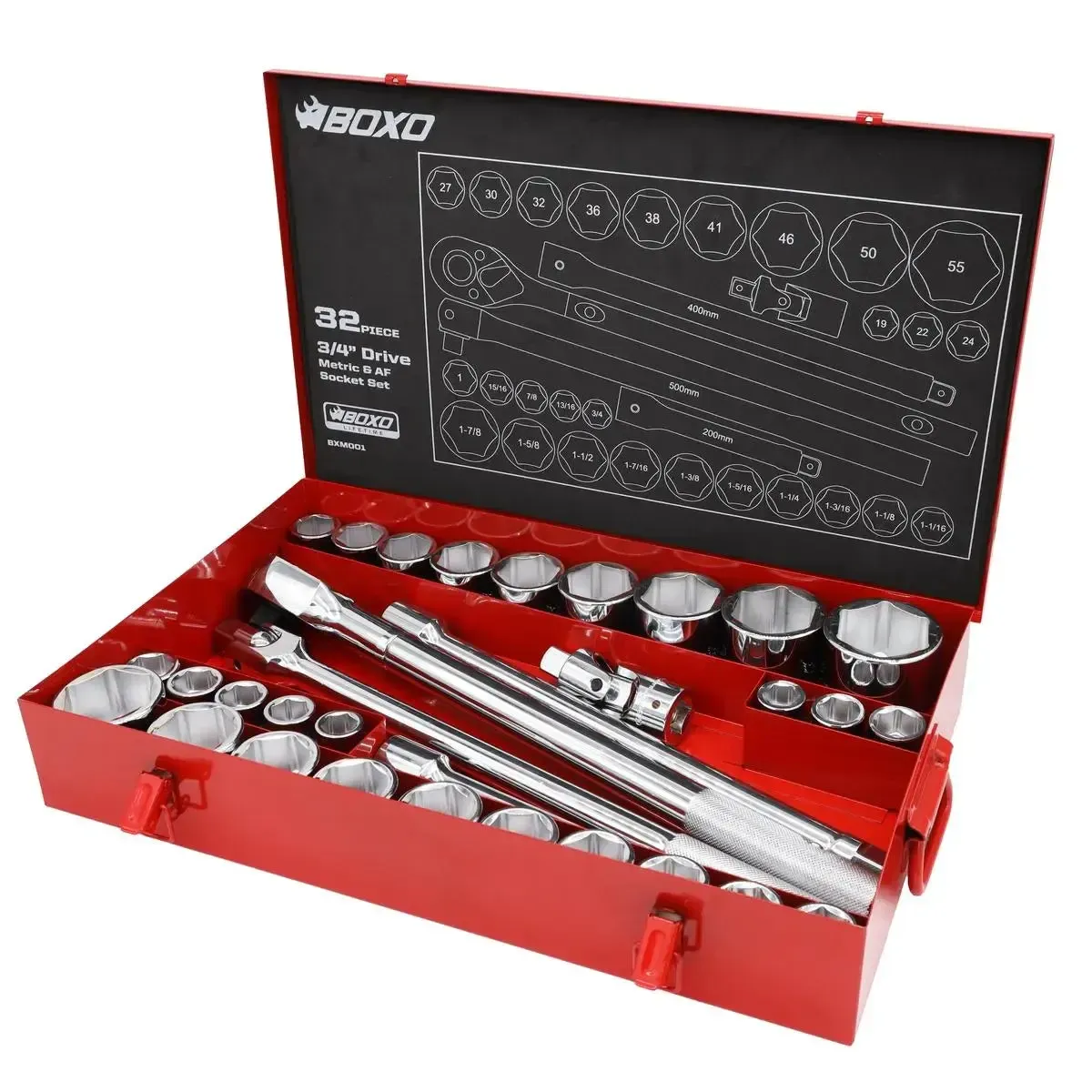32-Piece Metric & SAE 3/4" Drive 6-Point Socket Set And Ratchet - Image 3
