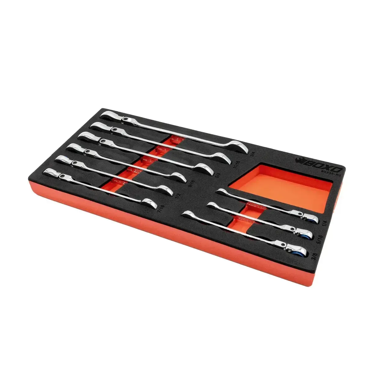 9-Piece Flex Head 100T SAE Ratcheting Combination Wrench Set with Magnetic Stop Ring and Grip Open End | 1/3rd EVA Foam - Image 3