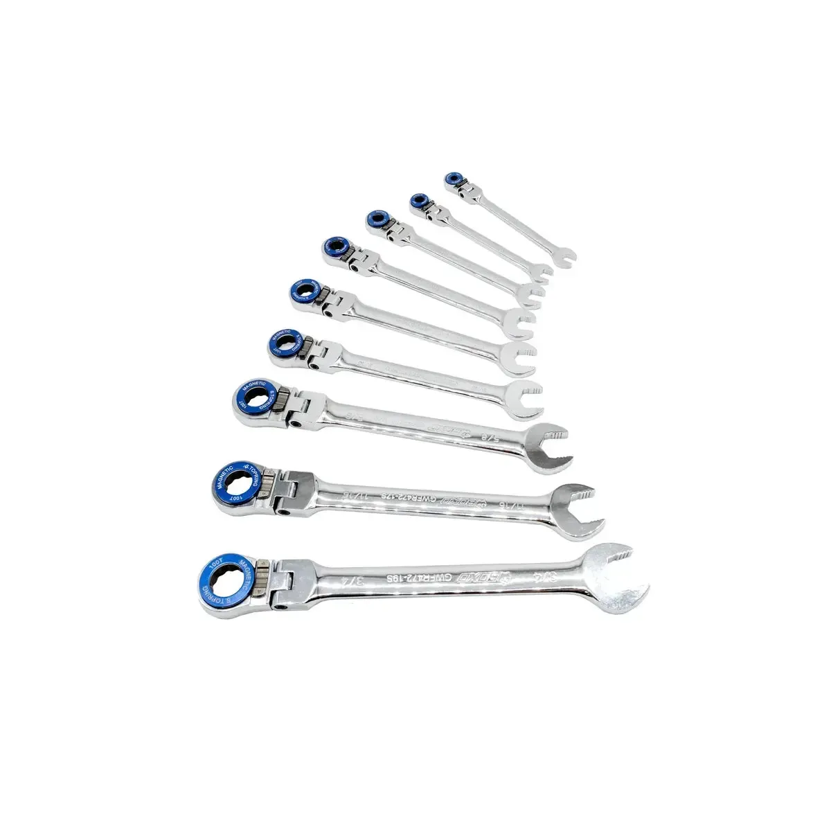 9-Piece Flex Head 100T SAE Ratcheting Combination Wrench Set with Magnetic Stop Ring and Grip Open End | 1/3rd EVA Foam - Image 5