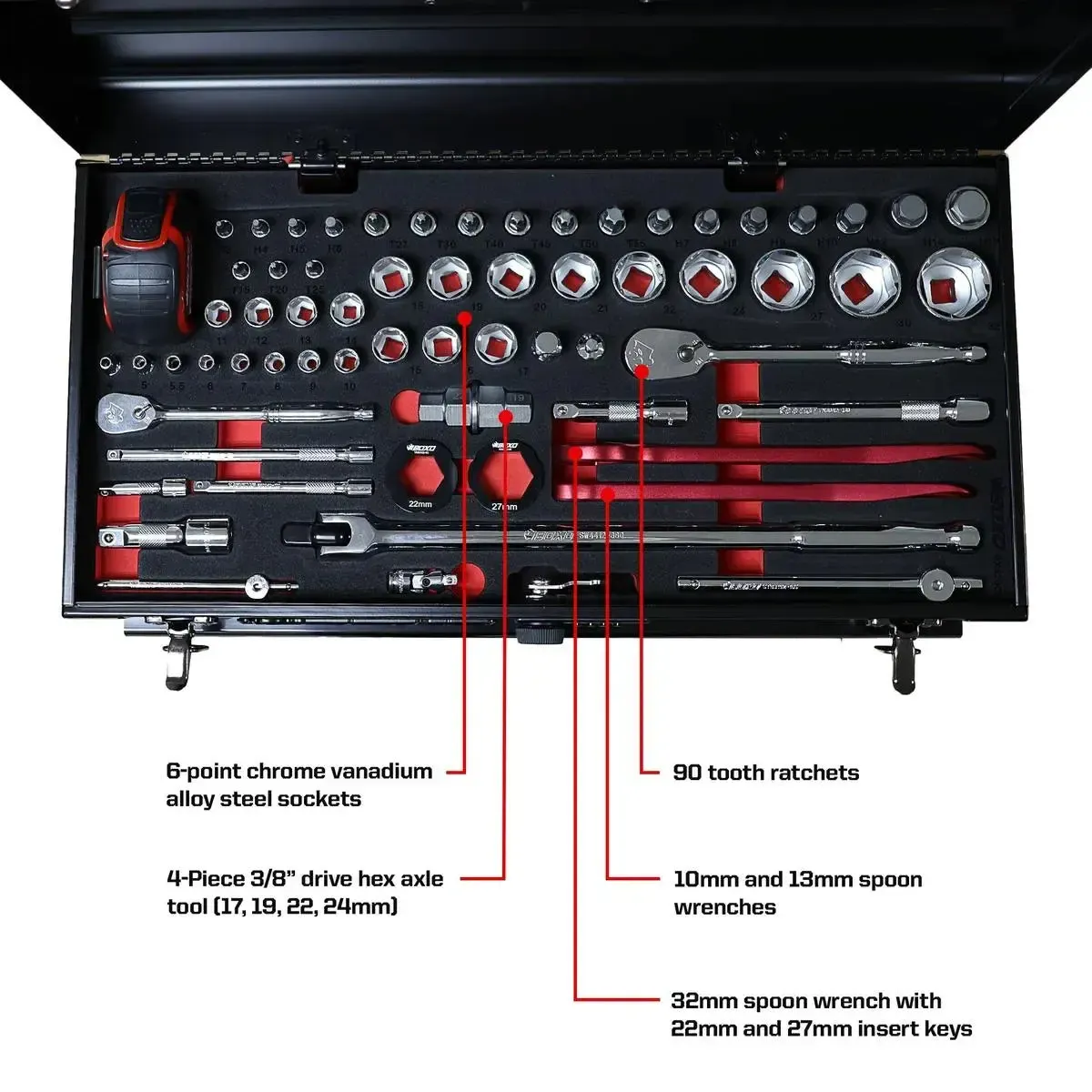 MotoBox | Ricky Carmichael 3-Drawer Portable Tool Box with 103-Piece Metric Motorcycle Tool Set - Image 4