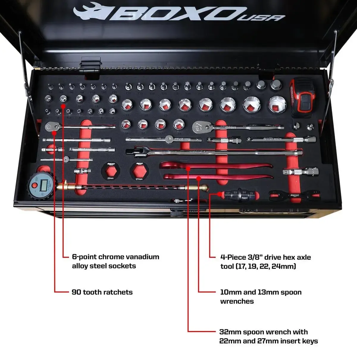 MotoBox | Ricky Carmichael 26" 5-Drawer Portable Tool Box with 103-Piece Metric Motorcycle Tool Set - Image 11