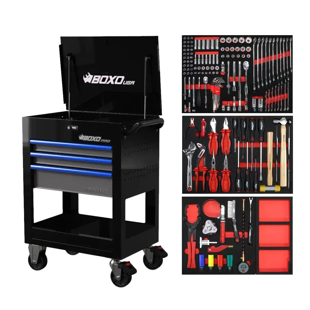 Pro Series | 28" 3-Drawer Flip-Top Service Cart with 160-Piece Quick Service Master Tool Set - Image 8