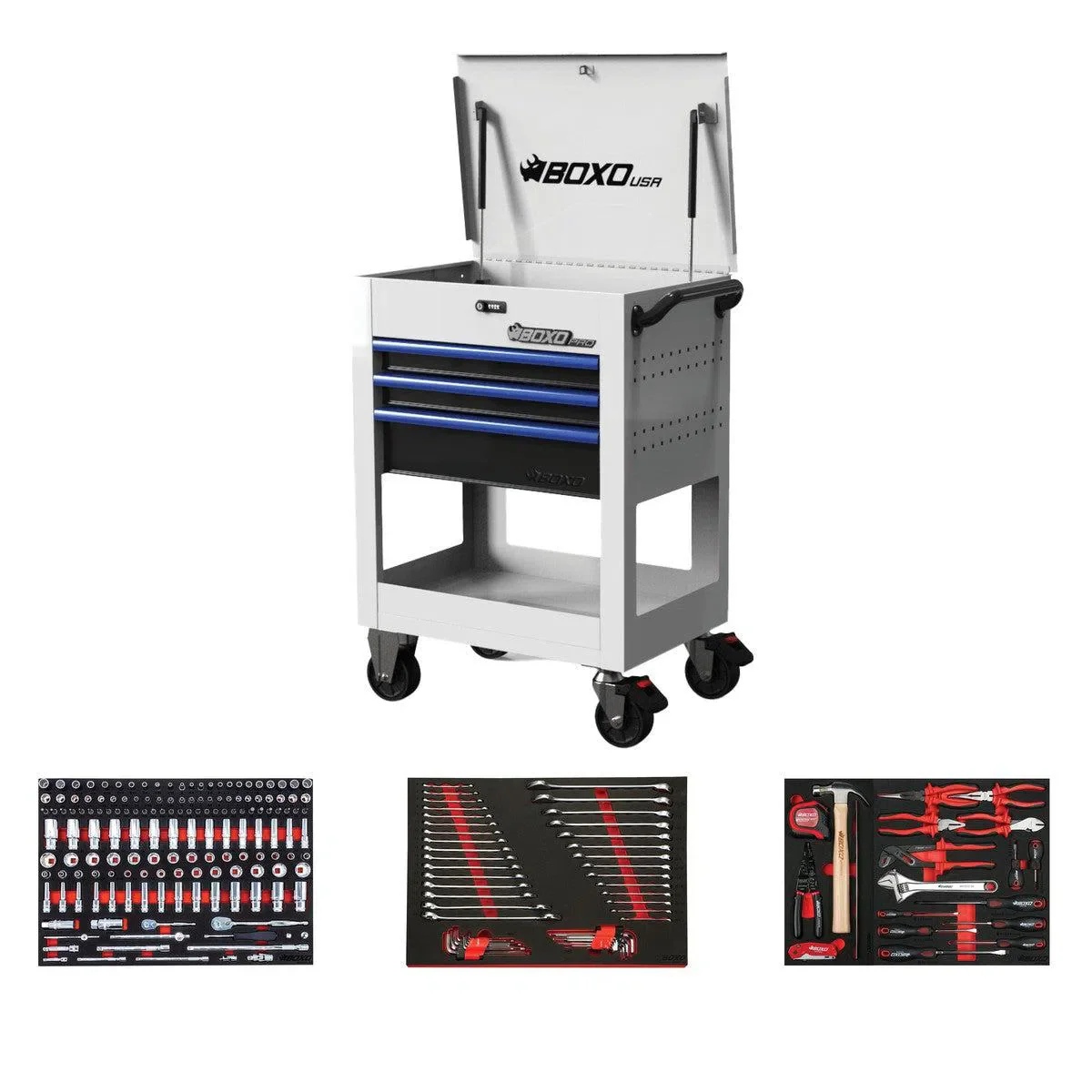 Pro Series | 28" 3-Drawer Flip Top Service Cart Tool Box with 222-Piece Master Tool Set - Image 4