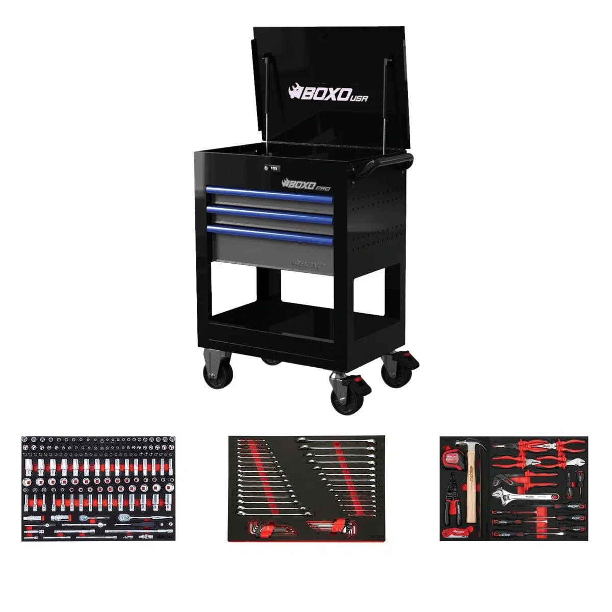Pro Series | 28" 3-Drawer Flip Top Service Cart Tool Box with 222-Piece Master Tool Set - Image 5