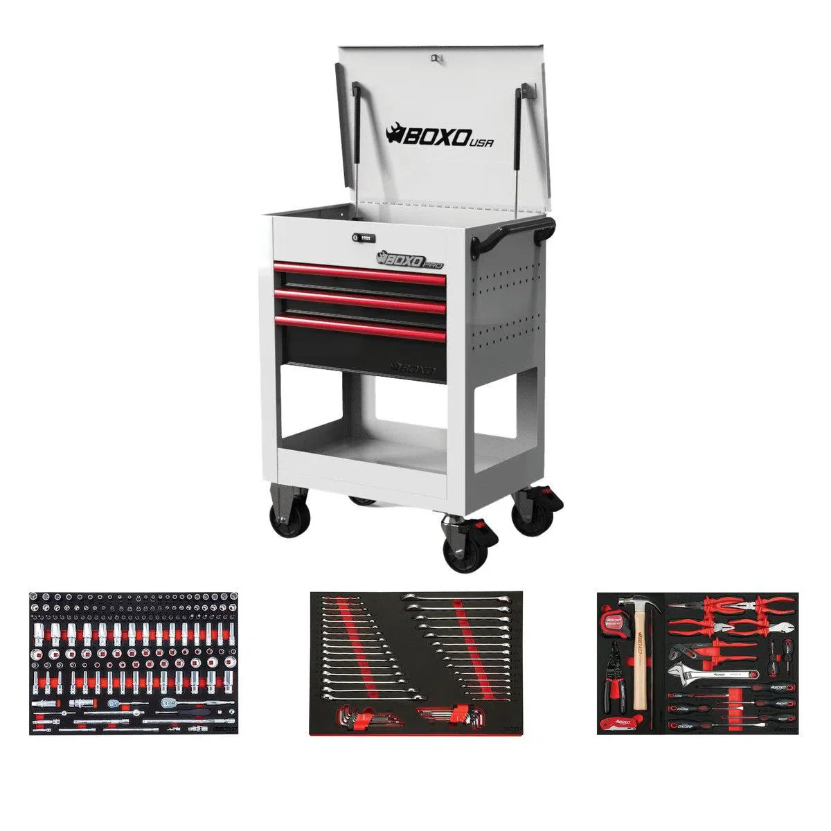 Pro Series | 28" 3-Drawer Flip Top Service Cart Tool Box with 222-Piece Master Tool Set - Image 6