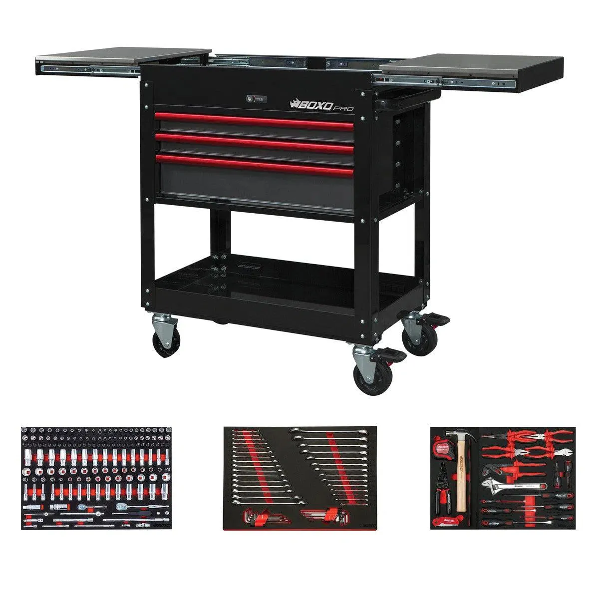 Pro Series | 35" 3-Drawer Slide-Top Service Cart Tool Box with 222-Piece Master Tool Set