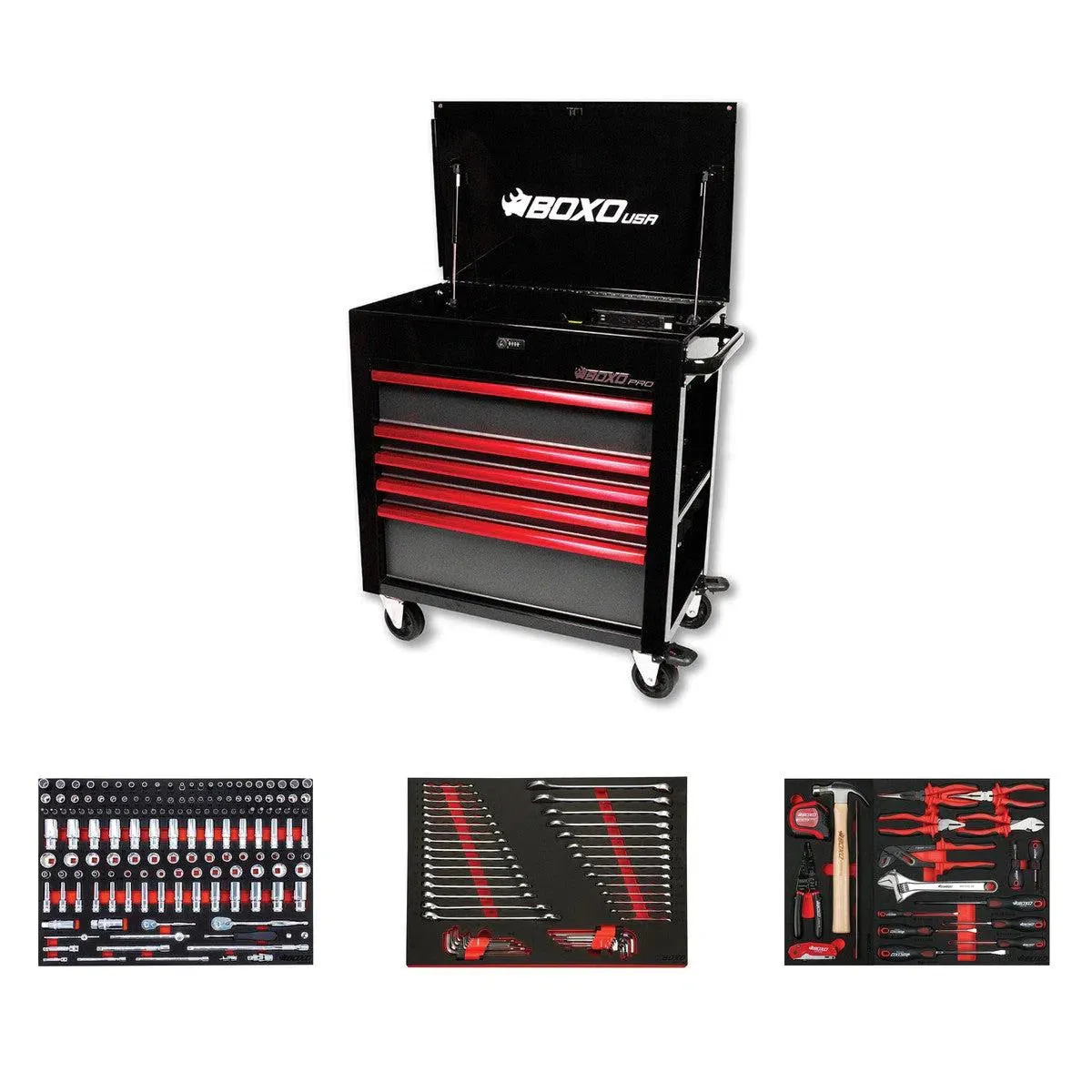 Pro Series | 35" 5-Drawer Flip-Top Service Cart Tool Box with 222-Piece Master Tool Set
