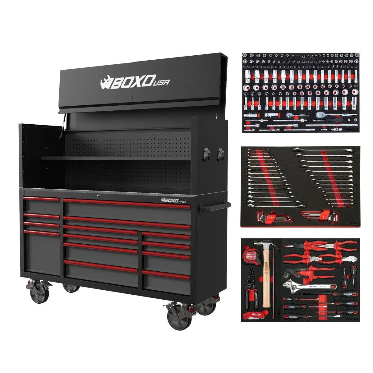 Pro Series | 72" 14-Drawer Garage Top Rolling Tool Box with 222-Piece Master Tool Set | Black