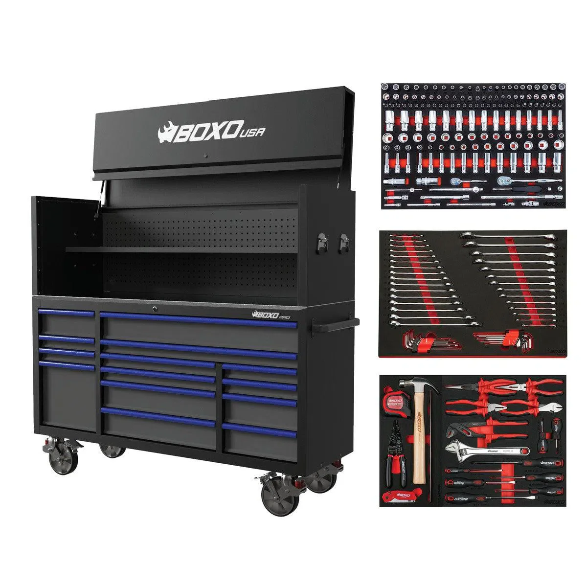 Pro Series | 72" 14-Drawer Garage Top Rolling Tool Box with 222-Piece Master Tool Set | Black - Image 2