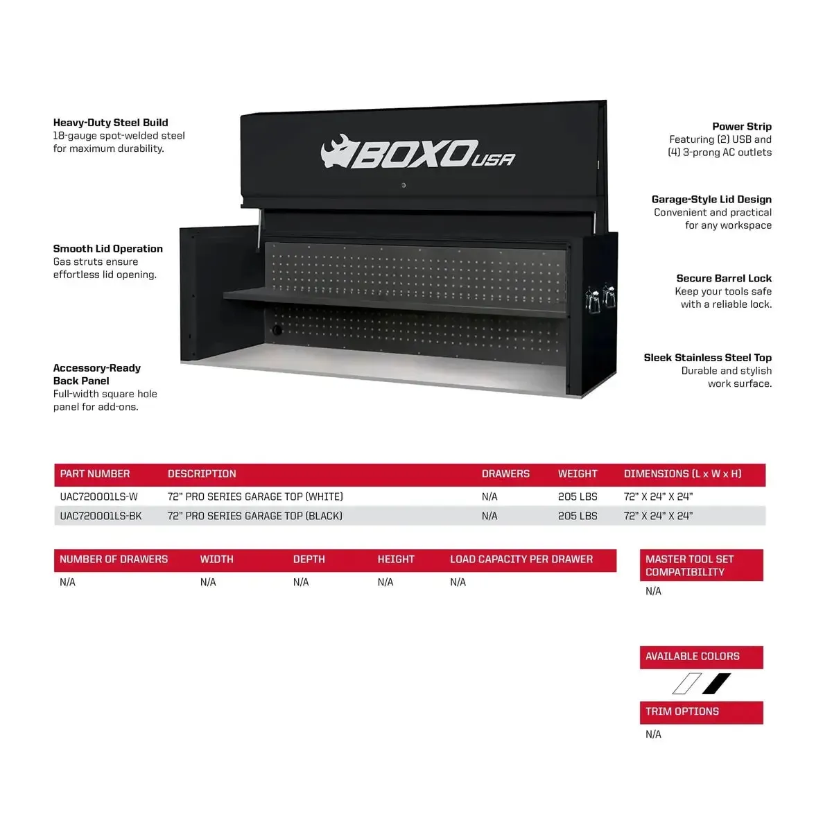 Pro Series | 72" 14-Drawer Garage Top Rolling Tool Box with 222-Piece Master Tool Set | Black - Image 4