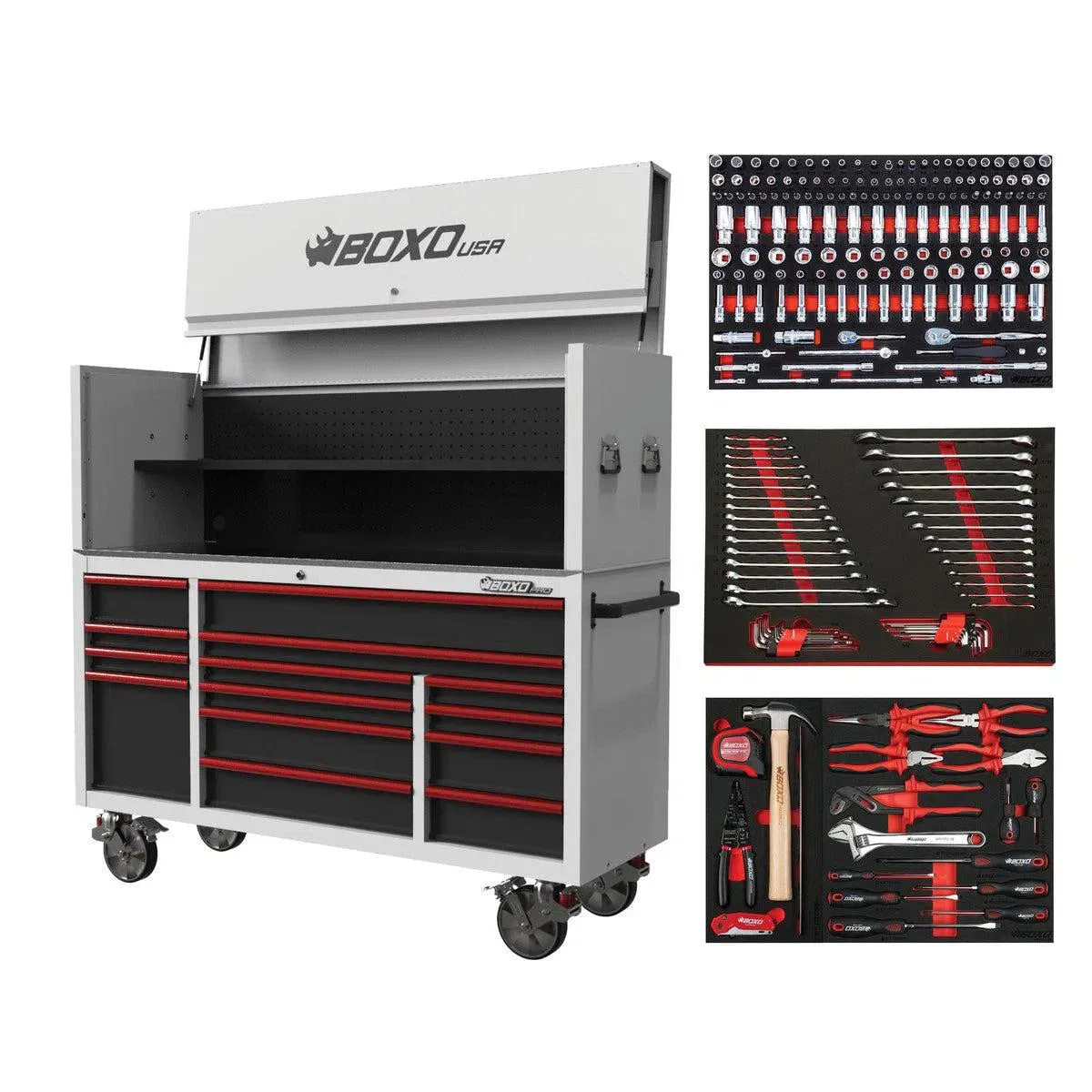 Pro Series | 72" 14-Drawer Garage Top Rolling Tool Box with 222-Piece Master Tool Set | White