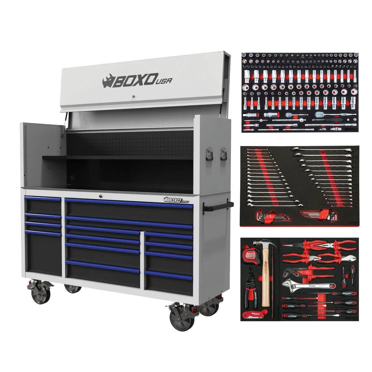 Pro Series | 72" 14-Drawer Garage Top Rolling Tool Box with 222-Piece Master Tool Set | White - Image 2